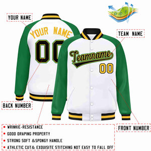 Custom White Black-Gold Raglan Sleeves Varsity Full-Snap Letterman Jacket