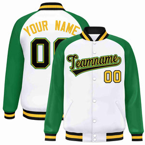 Custom White Black-Gold Raglan Sleeves Varsity Full-Snap Letterman Jacket