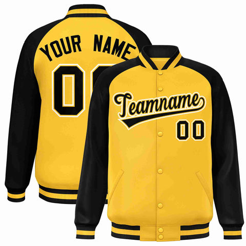 Custom Gold Black-Gold Raglan Sleeves Varsity Full-Snap Letterman Jacket