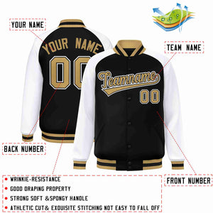 Veste Letterman Varsity Full-Snap Custom Black Old Gold-Black à manches raglan