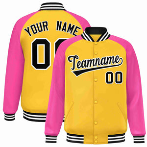 Custom Gold Black-White Raglan Sleeves Varsity Full-Snap Letterman Jacket