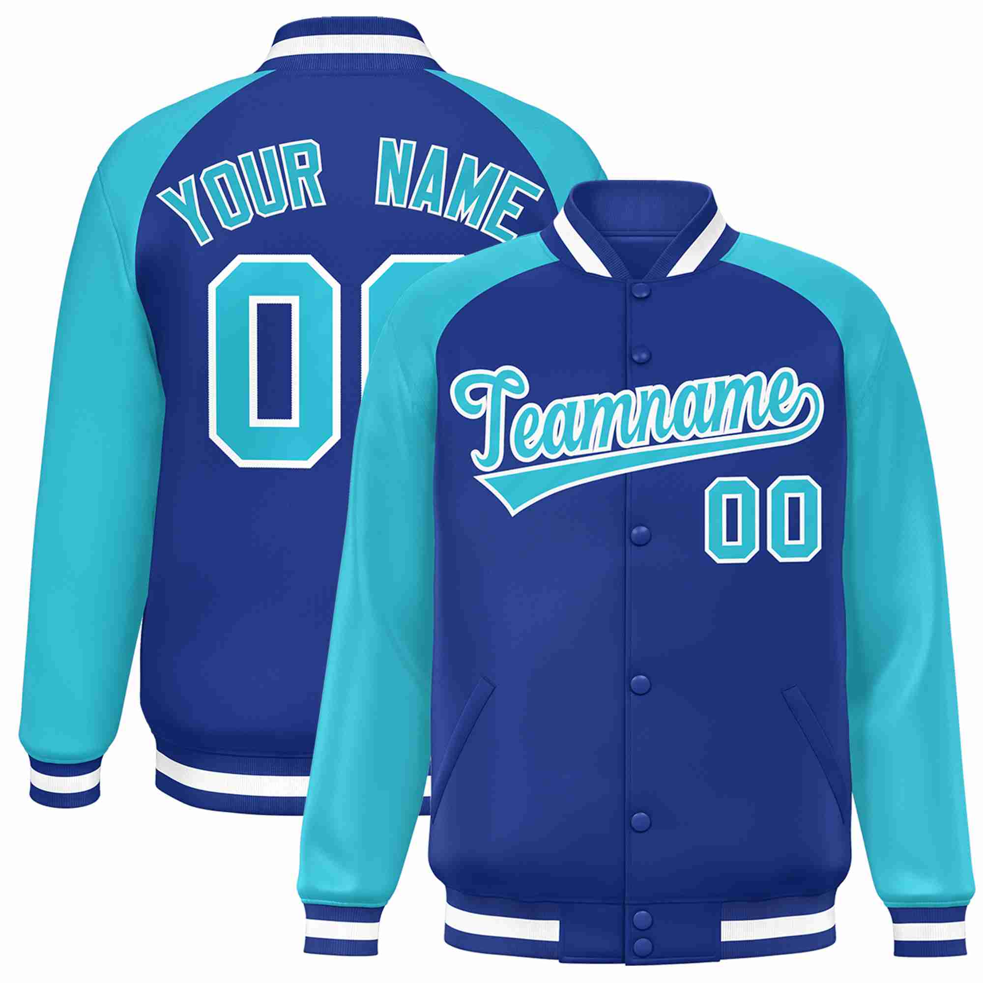 Veste Letterman Varsity à manches raglan Royal Royal-White personnalisée