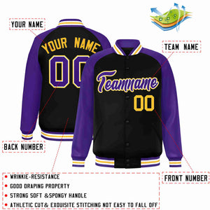 Custom Black Purple-White Raglan Sleeves Varsity Full-Snap Letterman Jacket