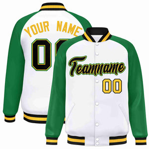 Custom White Black-Gold Raglan Sleeves Varsity Full-Snap Letterman Jacket