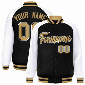 Veste Letterman Varsity Full-Snap Custom Black Old Gold-Black à manches raglan