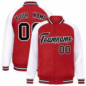 Custom Red Black-White Raglan Sleeves Varsity Full-Snap Letterman Jacket