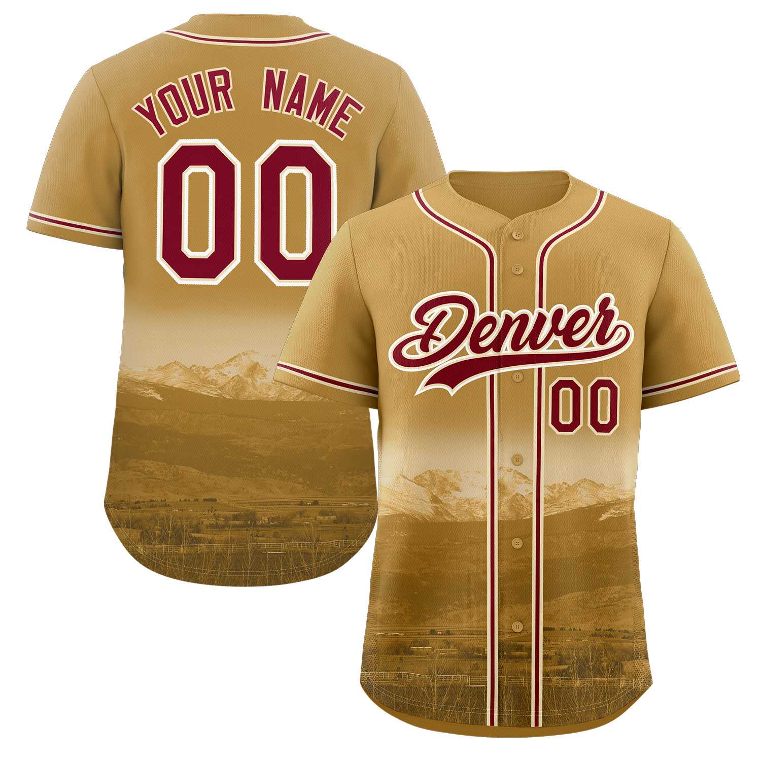 Maillot de baseball personnalisé Old Gold Crimson-Khaki Denver City Connect