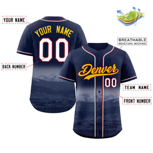 Custom Navy Yellow-Crimson Denver City Connect Baseball Jersey