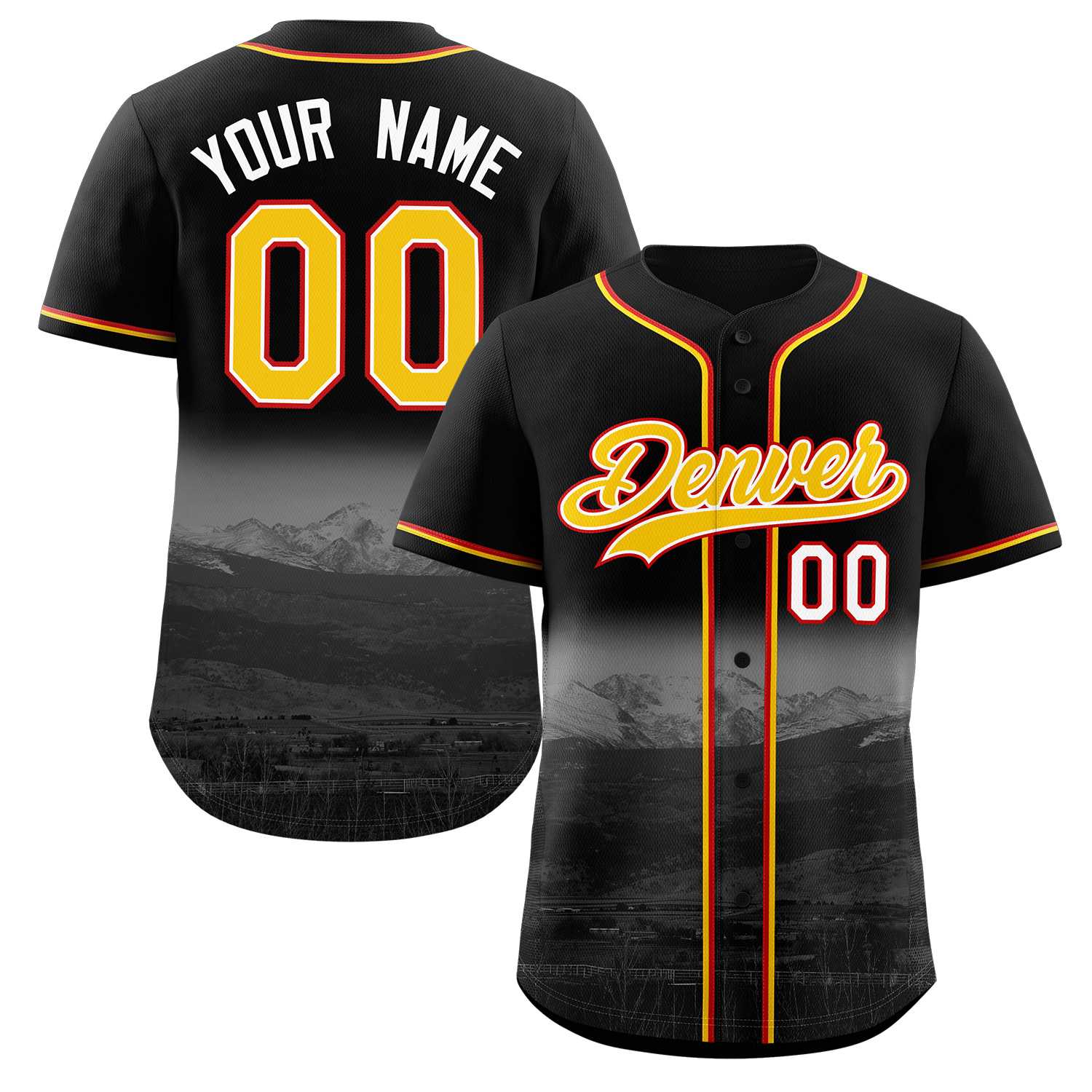 Maillot de baseball Denver City Connect personnalisé noir jaune-blanc