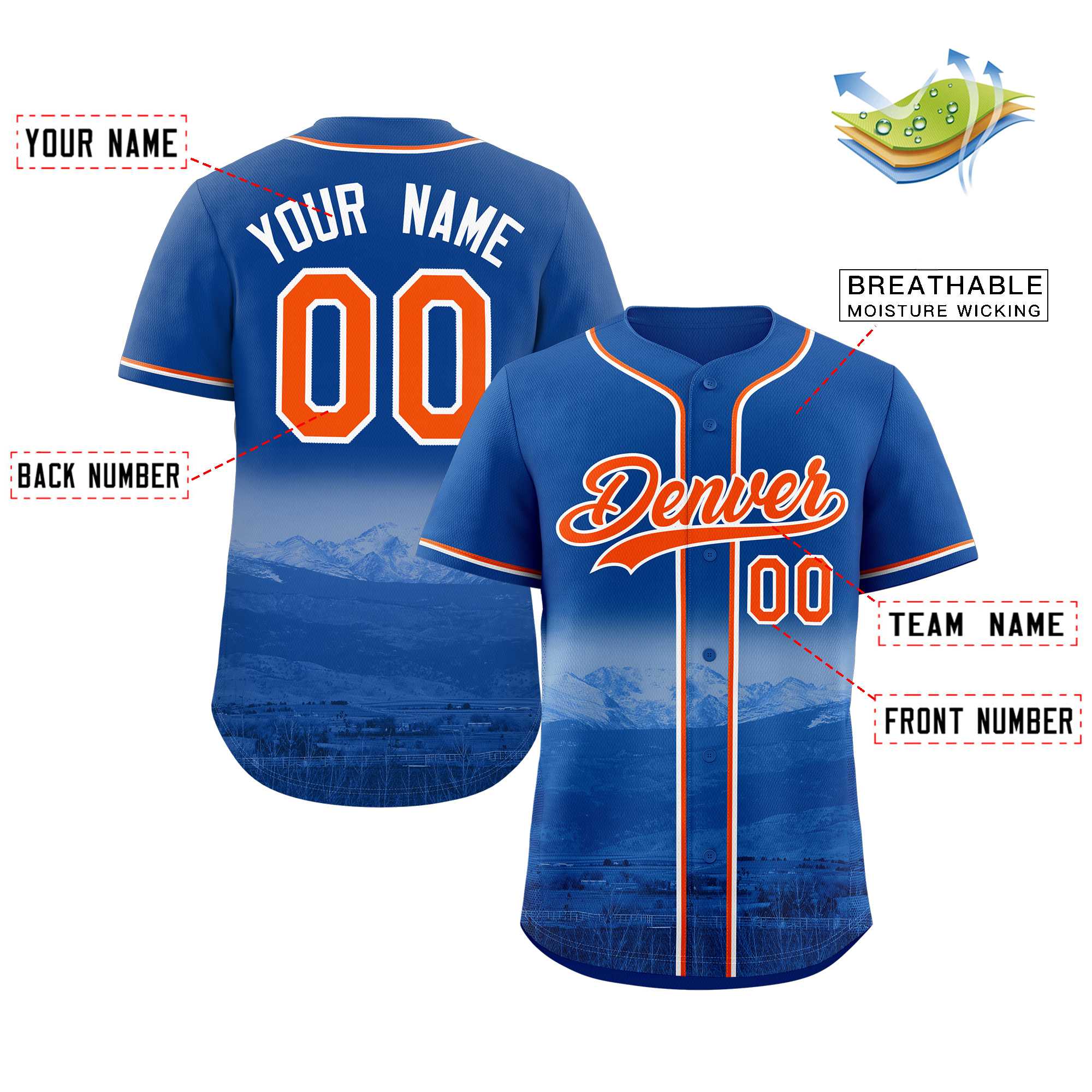 Custom Royal Orange-White Denver City Connect Baseball Jersey