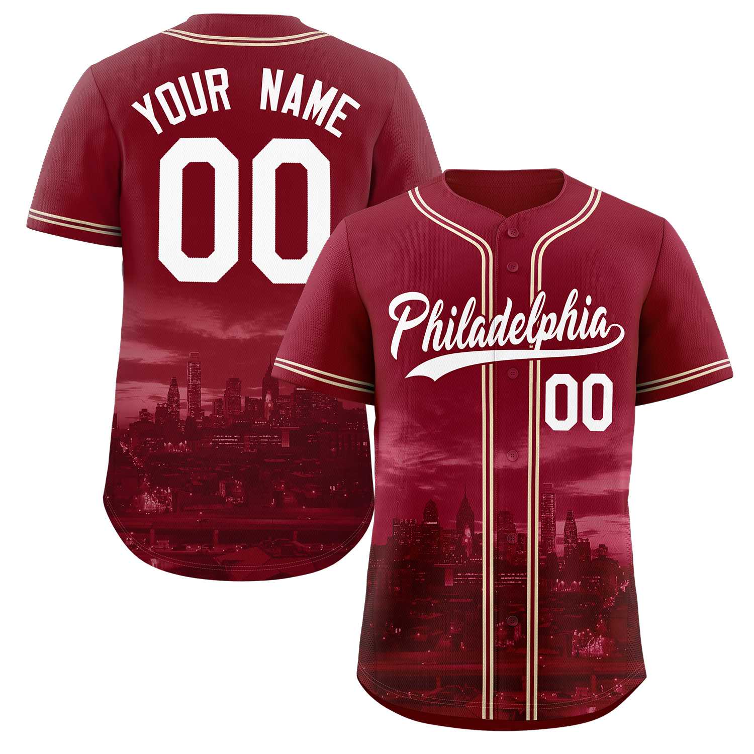 Custom Crimson White-Crimson Philadelphia City Connect Baseball Jersey