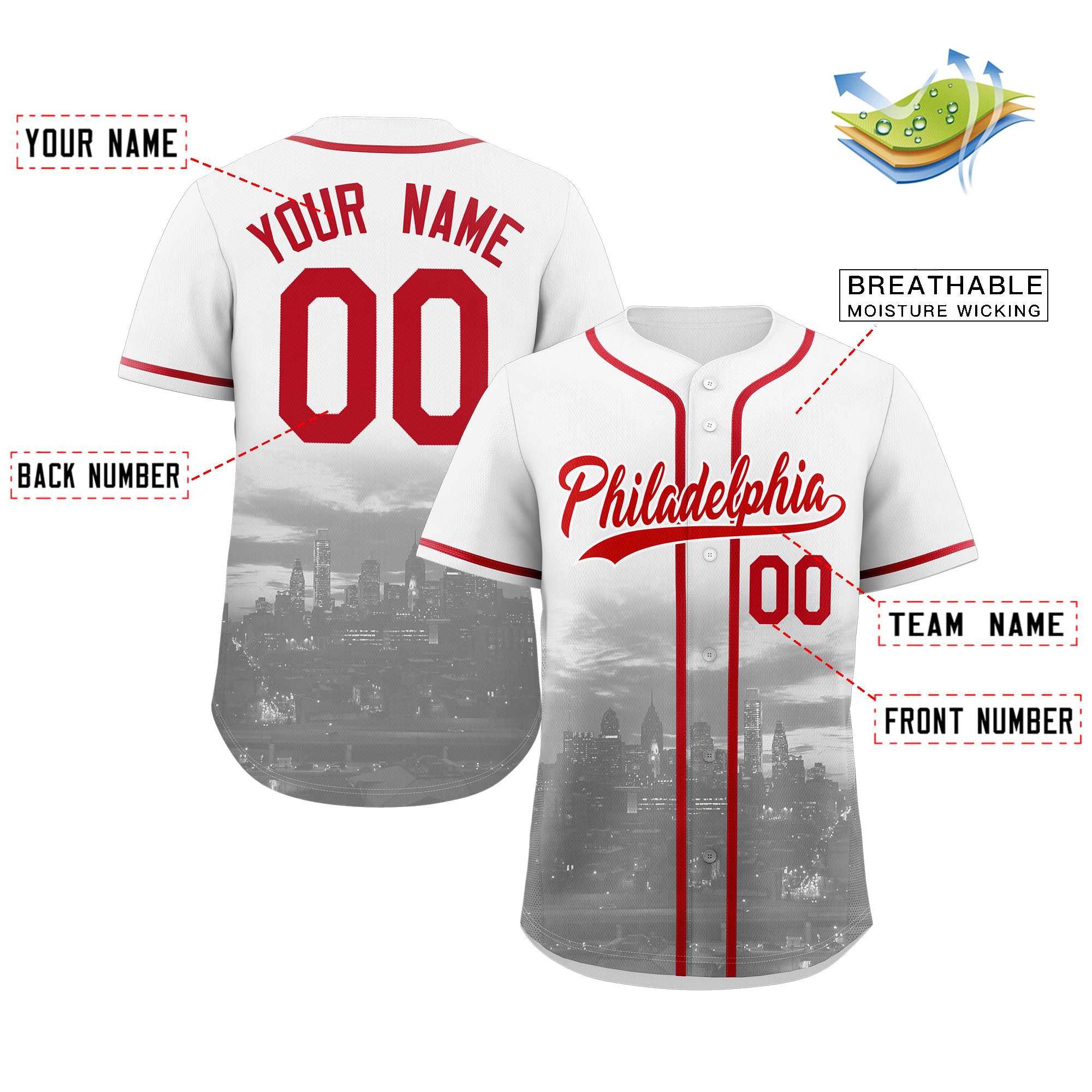 Custom Red Red-Royal Philadelphia City Connect Baseball Jersey