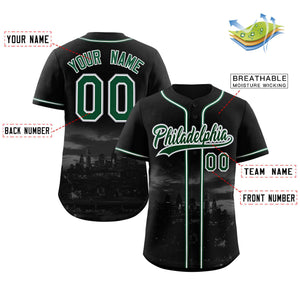 Maillot de baseball personnalisé noir vert-blanc Philadelphia City Connect