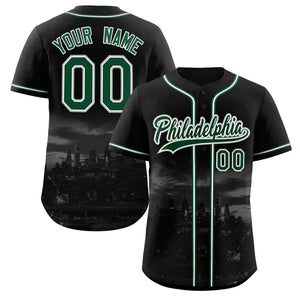 Maillot de baseball personnalisé noir vert-blanc Philadelphia City Connect