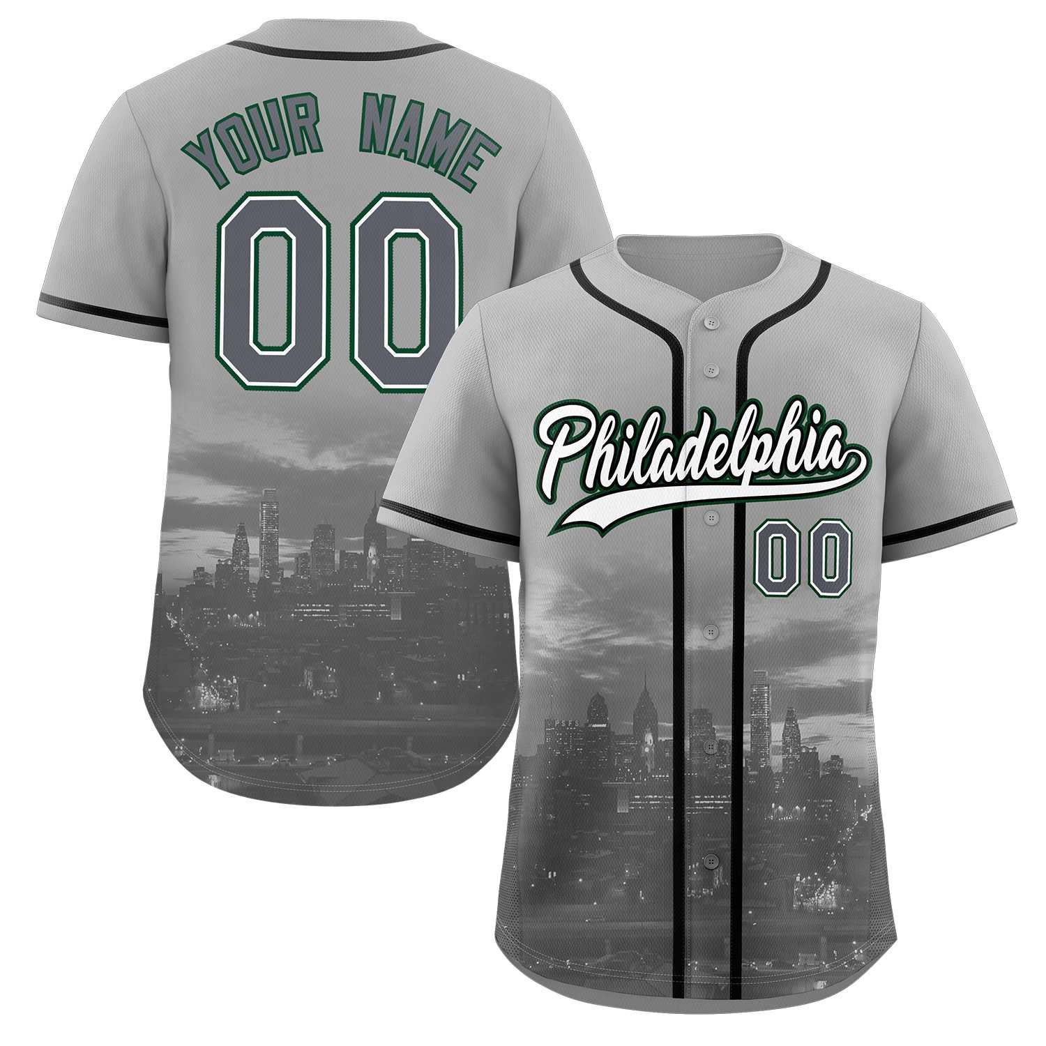 Maillot de baseball personnalisé gris blanc-noir Philadelphia City Connect