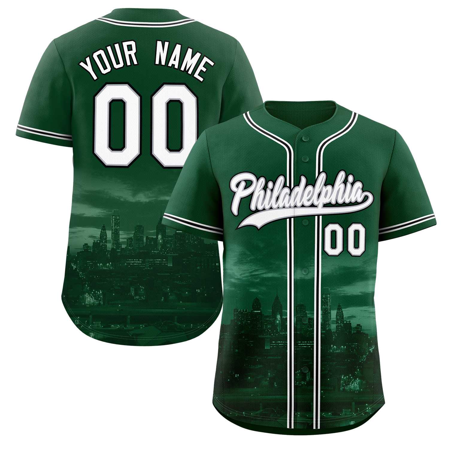 Custom Green White-Gray Philadelphia City Connect Baseball Jersey