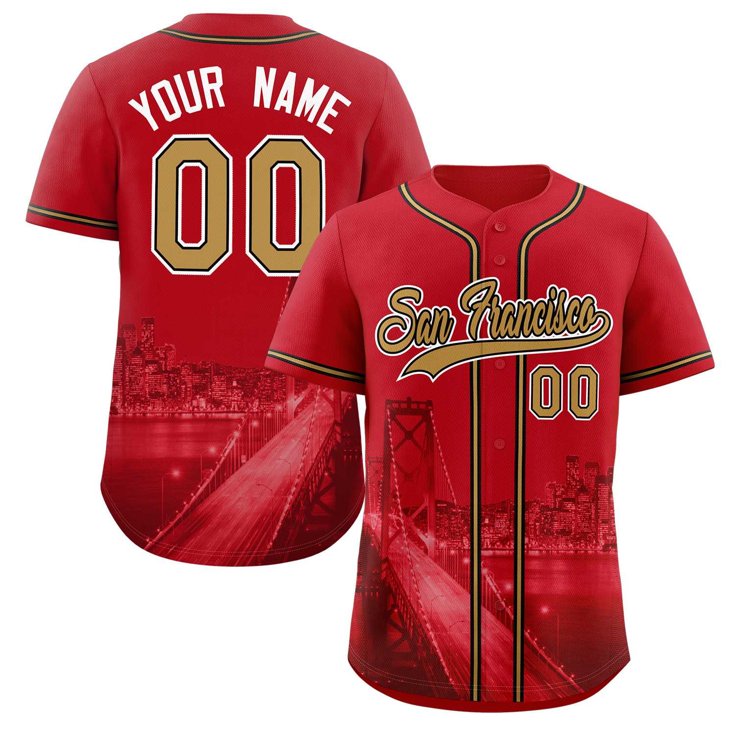 Custom Red Old Gold-Black San Francisco City Connect Baseball Jersey