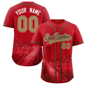 Maillot de baseball personnalisé rouge vieux or-noir San Francisco City Connect