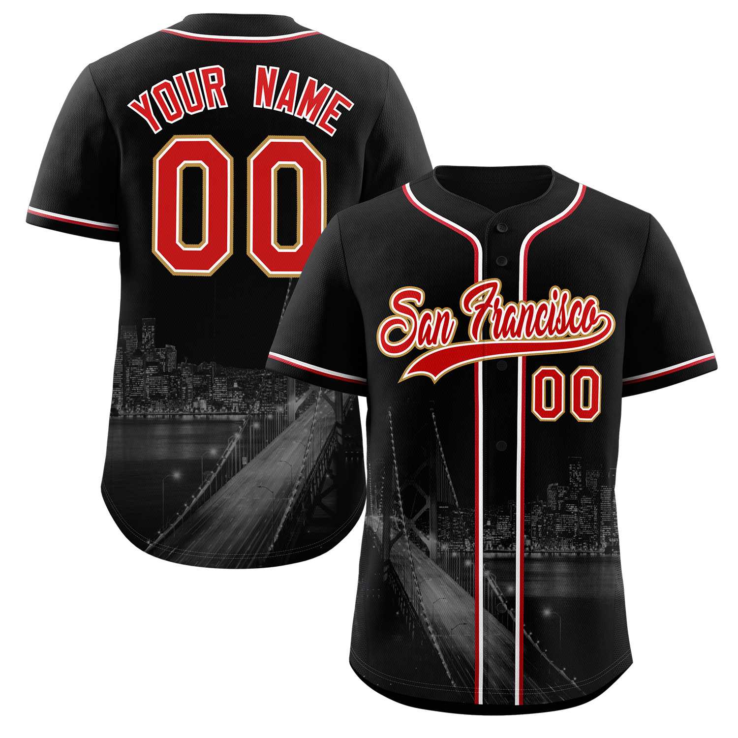 Custom Black Red-White San Francisco City Connect Baseball Jersey