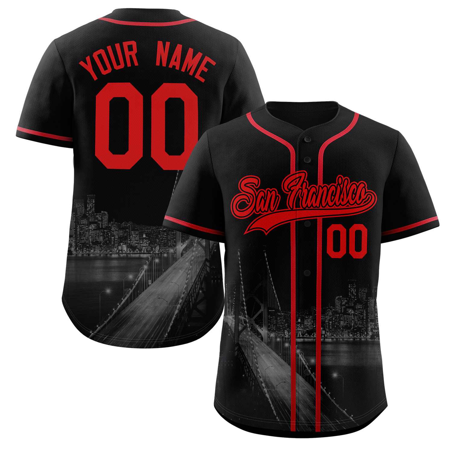 Custom Black Red-Black San Francisco City Connect Baseball Jersey