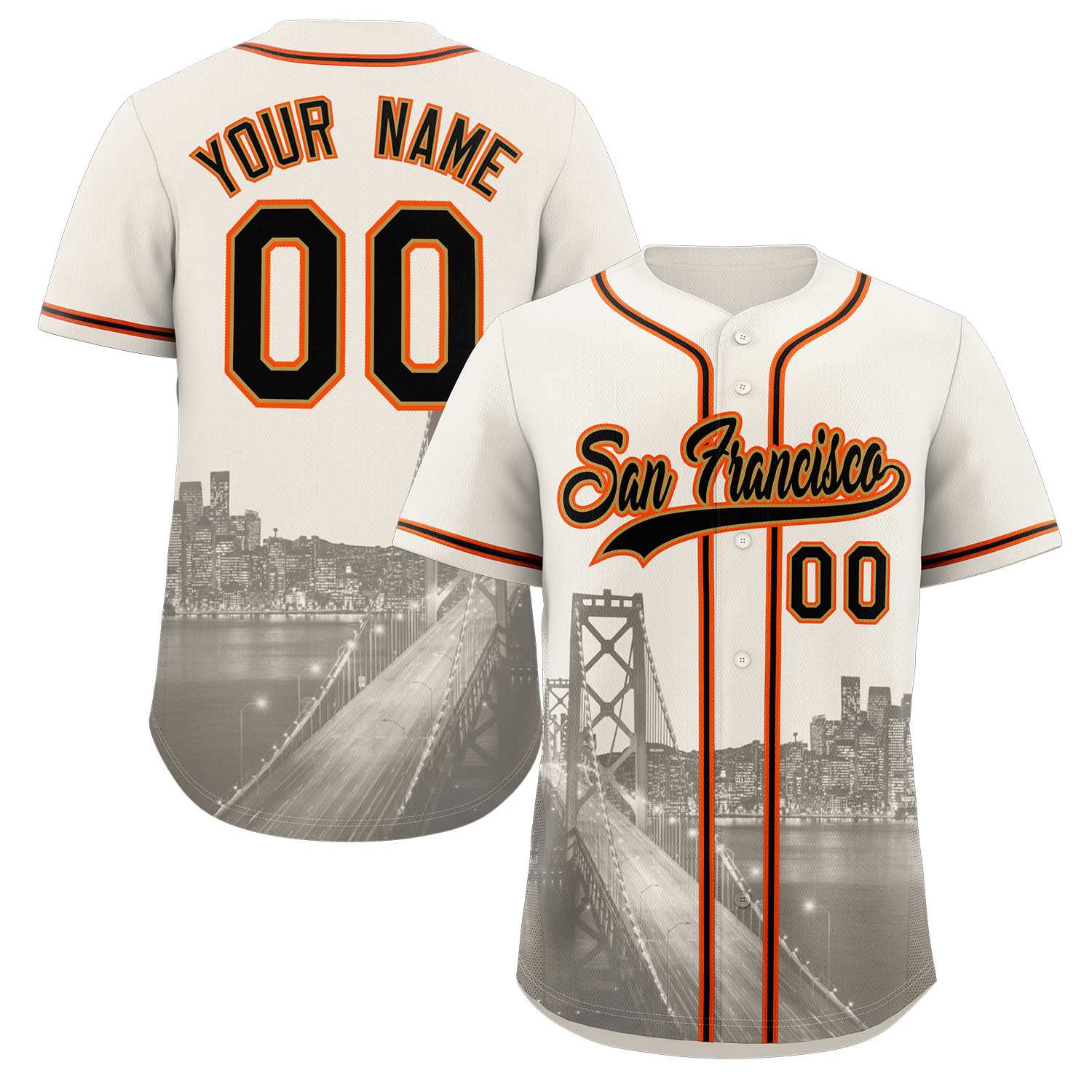 Maillot de baseball personnalisé crème noir-vieil or San Francisco City Connect