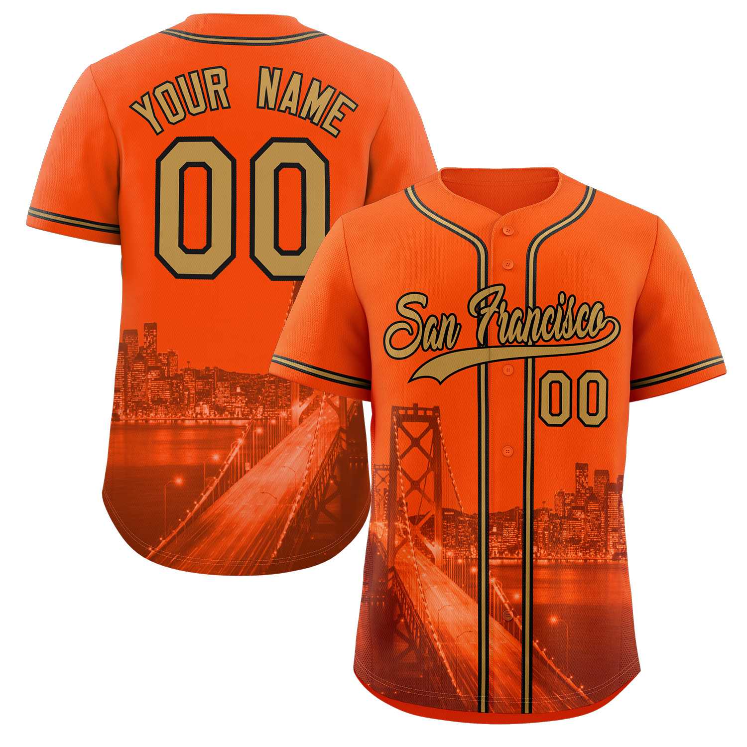 Maillot de baseball personnalisé orange vieux or-noir San Francisco City Connect