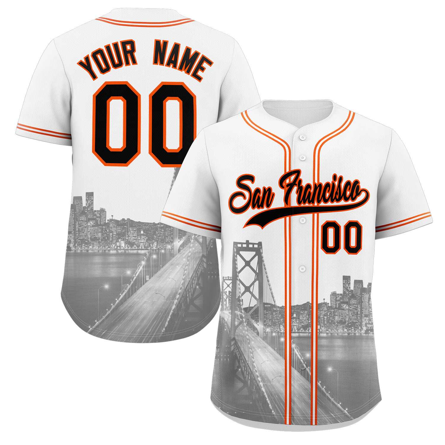 Maillot de baseball personnalisé blanc noir-orange San Francisco City Connect