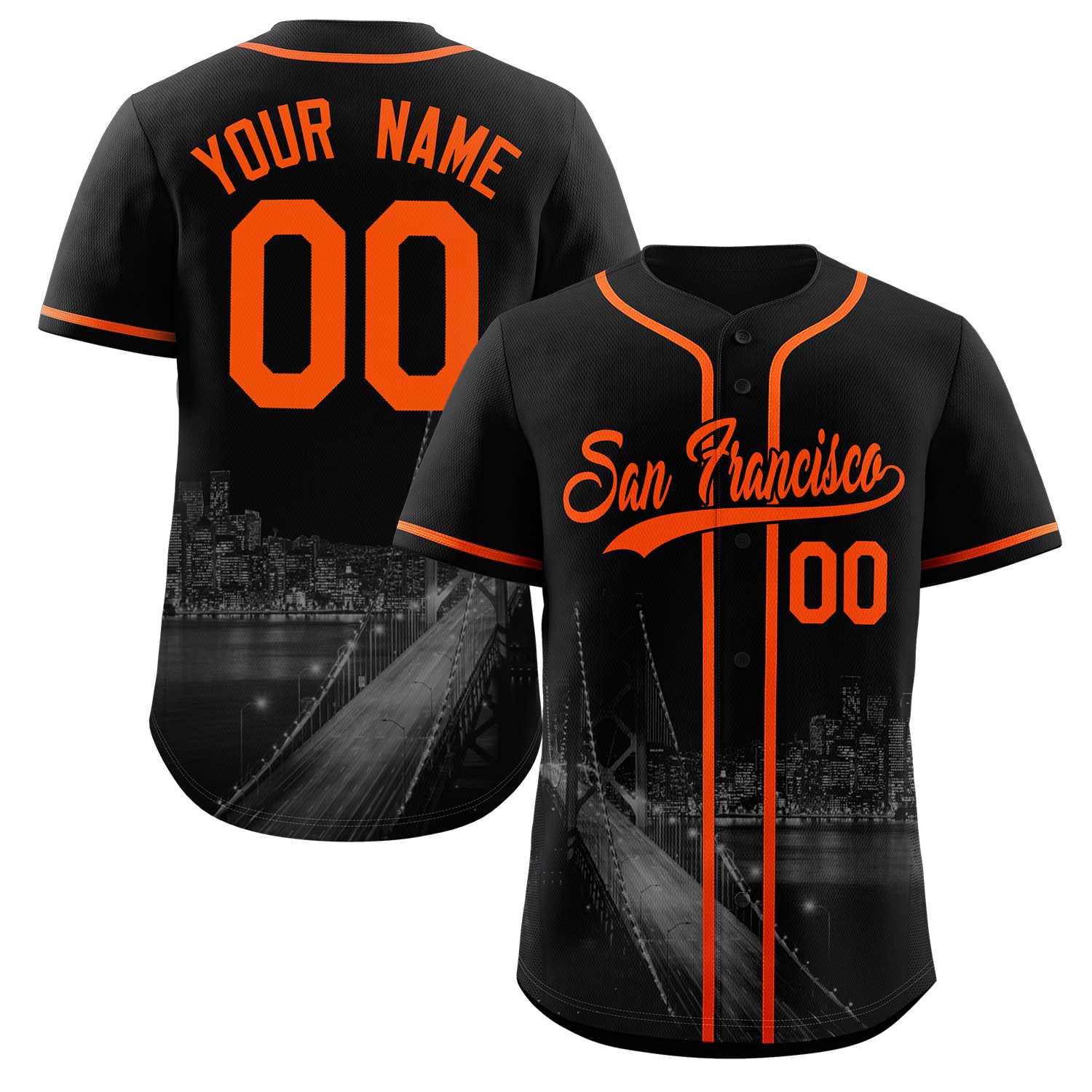 Maillot de baseball personnalisé noir orange-noir San Francisco City Connect