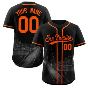 Custom Black Orange-Black San Francisco City Connect Baseball Jersey