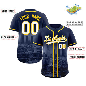 Custom Navy White-Yellow Los Angeles City Connect Baseball Jersey