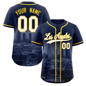 Custom Navy White-Yellow Los Angeles City Connect Baseball Jersey