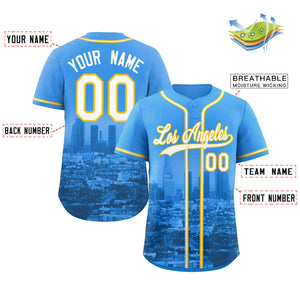 Custom Powder Blue White-Yellow Los Angeles City Connect Baseball Jersey