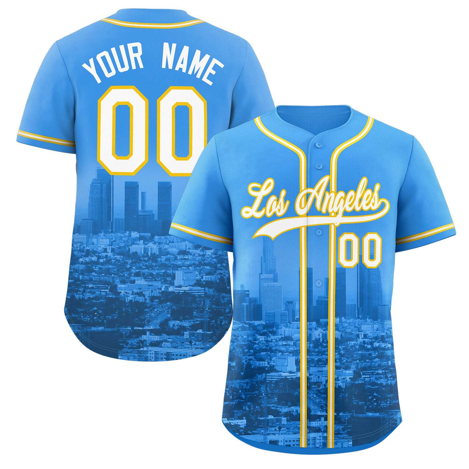 Maillot de baseball personnalisé bleu poudre blanc-jaune Los Angeles City Connect