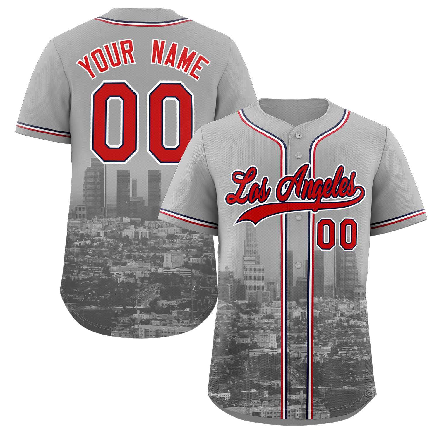 Maillot de baseball personnalisé gris rouge-marine Los Angeles City Connect