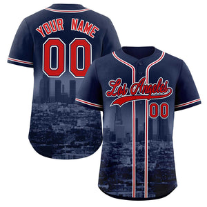 Custom Navy Red-Navy Los Angeles City Connect Baseball Jersey