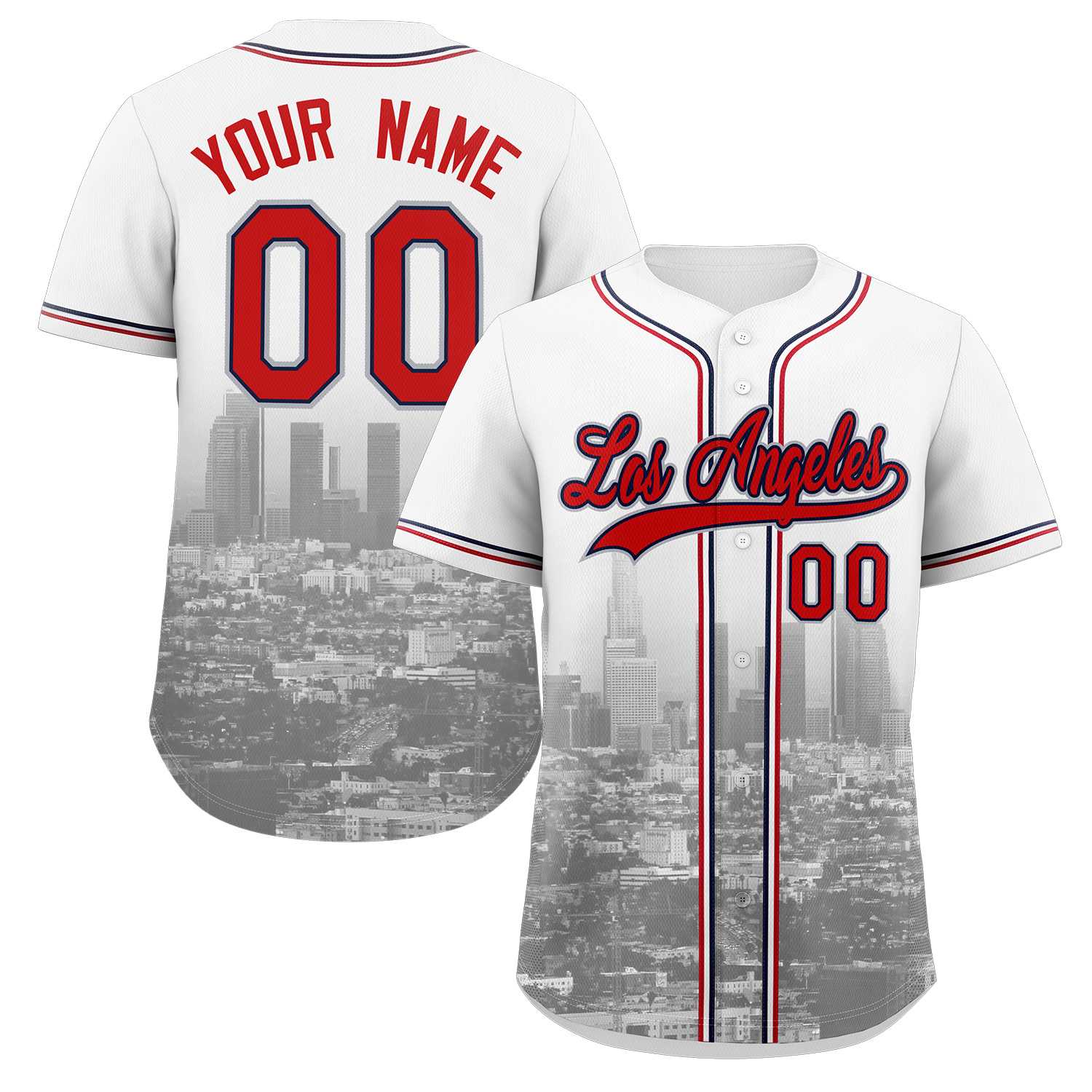 Maillot de baseball personnalisé blanc rouge-marine Los Angeles City Connect