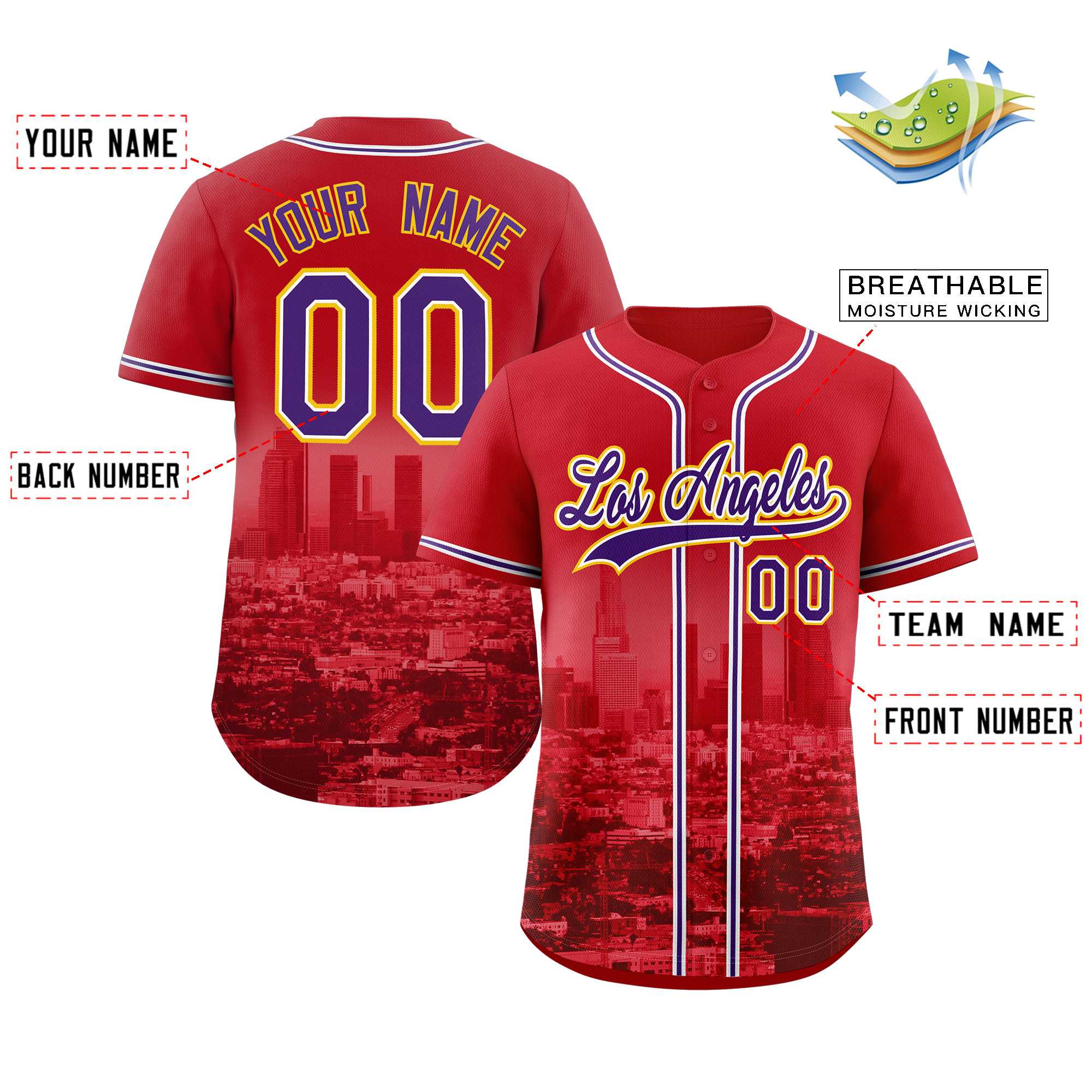 Custom Red Purple-White Los Angeles City Connect Baseball Jersey