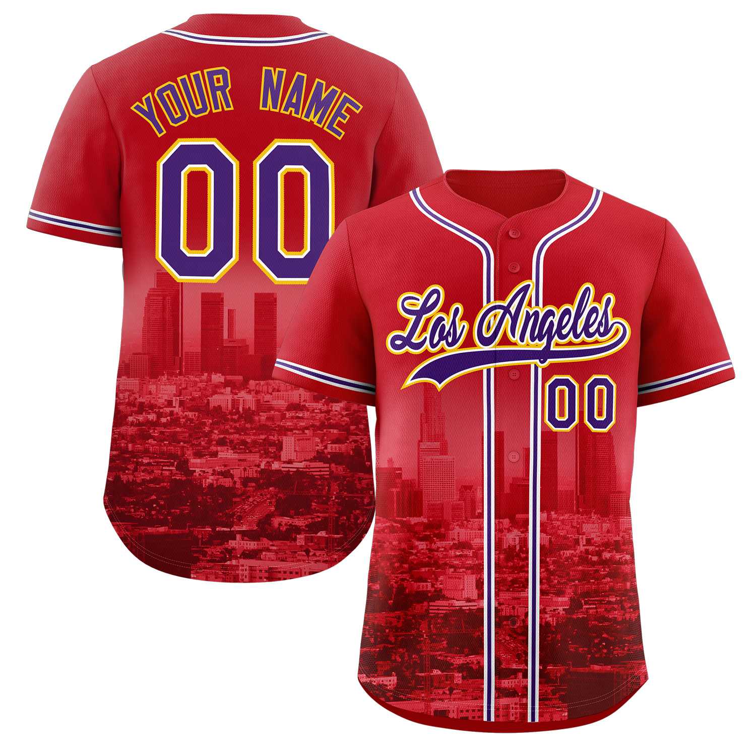 Maillot de baseball personnalisé rouge violet-blanc Los Angeles City Connect