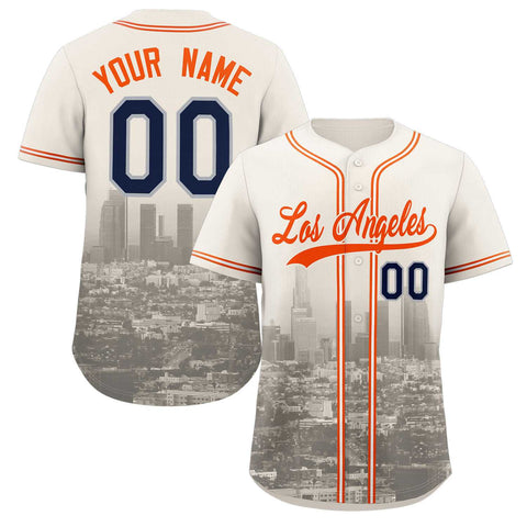 Custom Cream Orange-Khaki Los Angeles City Connect Baseball Jersey