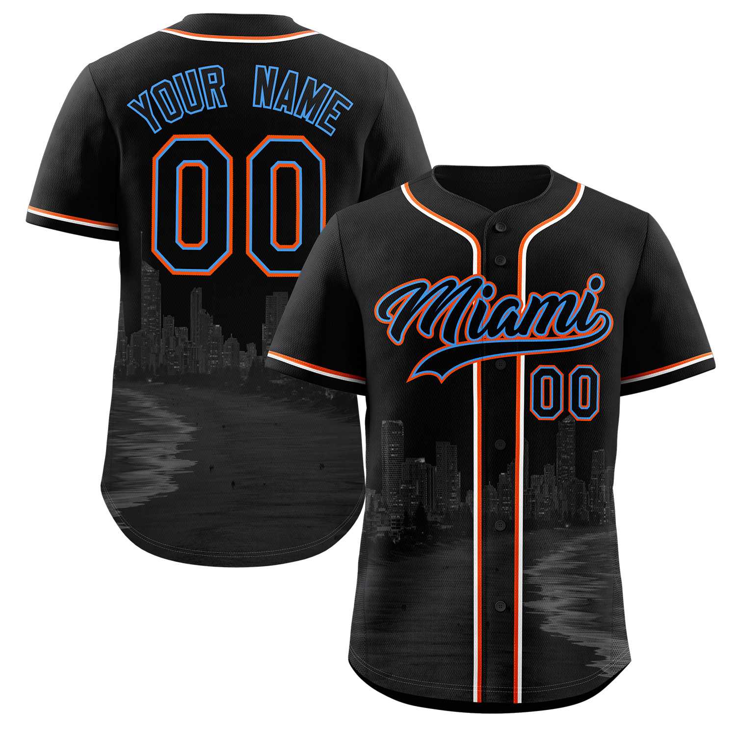 Maillot de baseball personnalisé noir noir-bleu poudre Miami City Connect