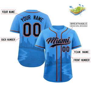 Custom Powder Blue Black-Powder Blue Miami City Connect Baseball Jersey