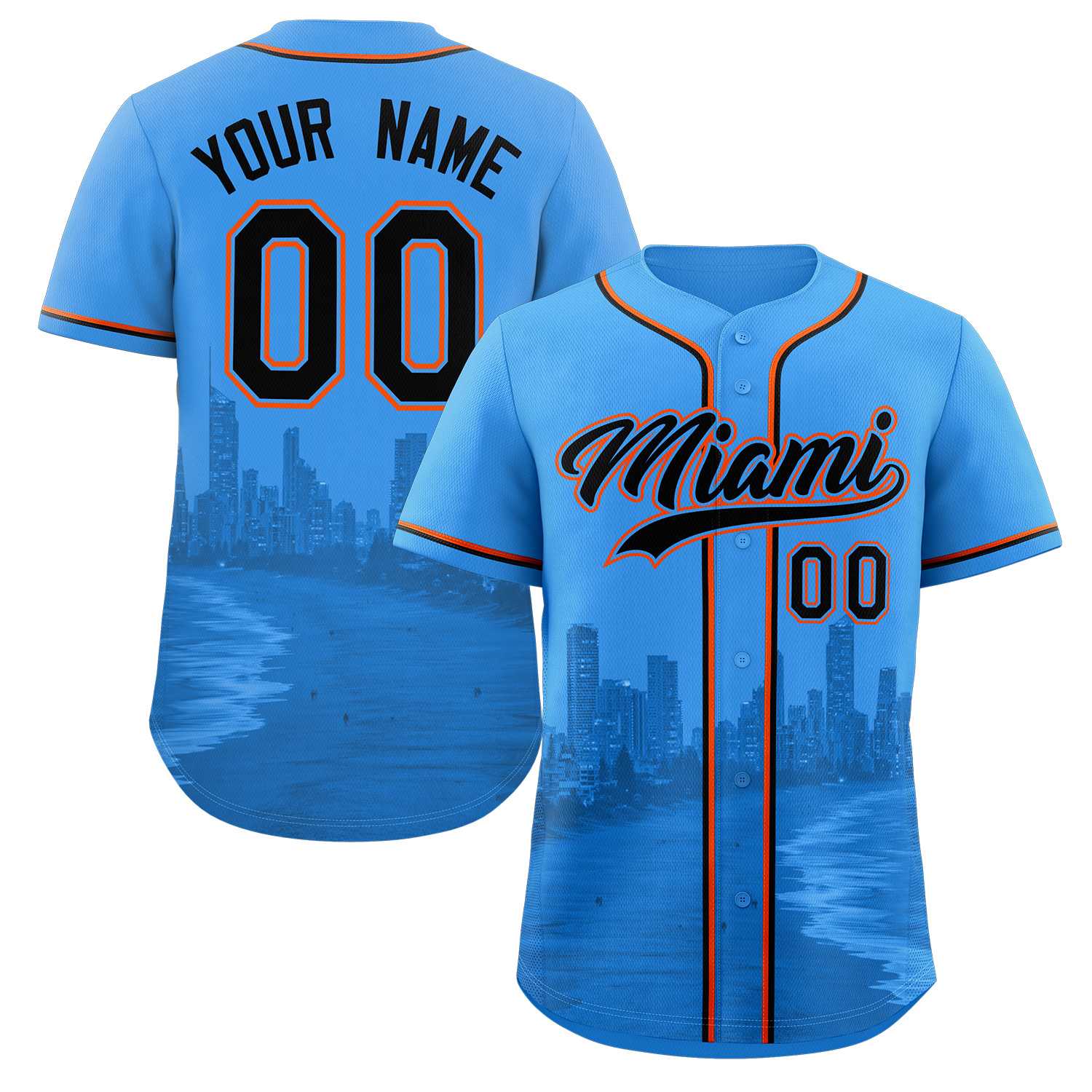 Maillot de baseball personnalisé bleu poudre noir-bleu poudre Miami City Connect