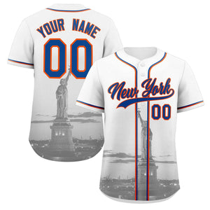 Custom White Royal-Orange New York City Connect Baseball Jersey