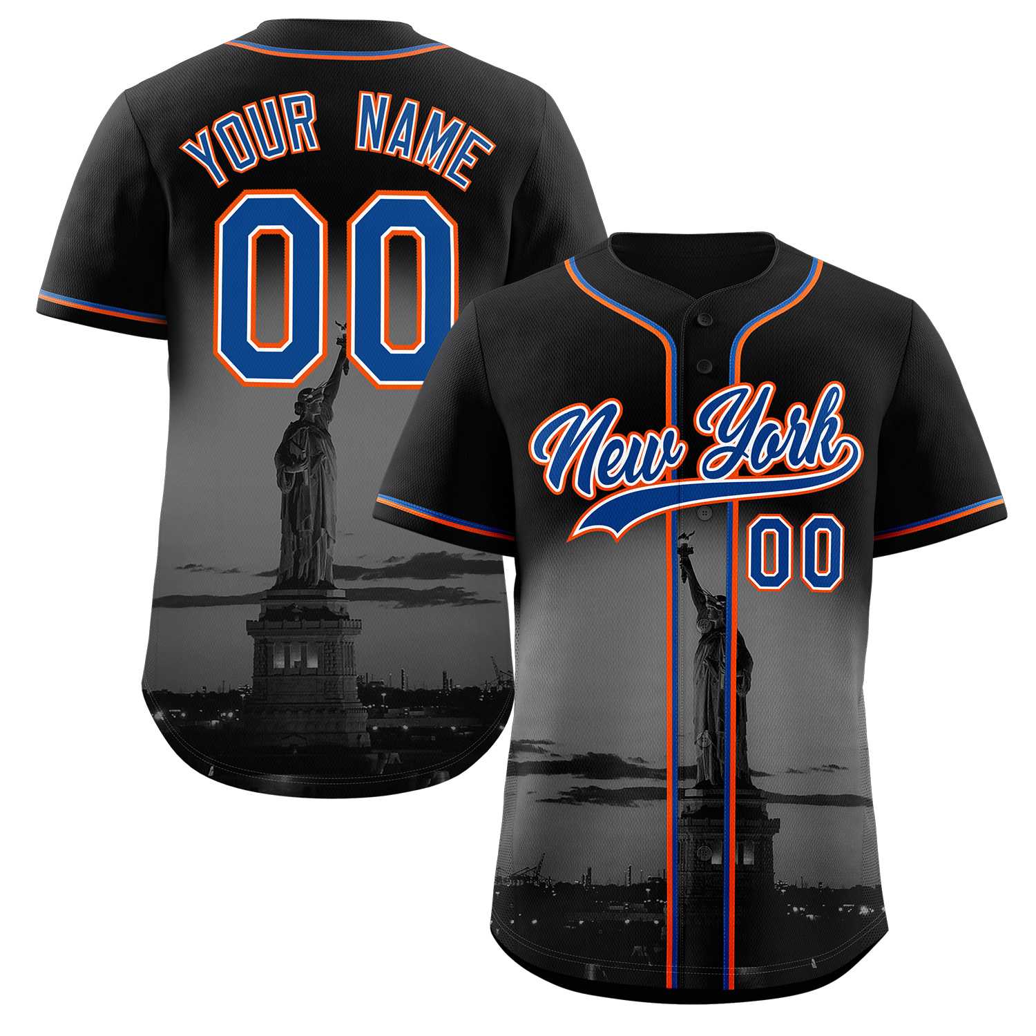 Maillot de baseball personnalisé noir royal-blanc New York City Connect