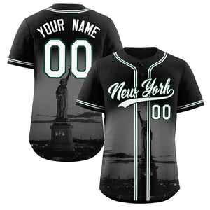 Custom Black White-Green New York City Connect Baseball Jersey