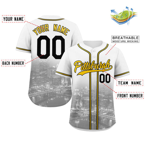 Custom White Yellow-Black Pittsburgh City Connect Baseball Jersey
