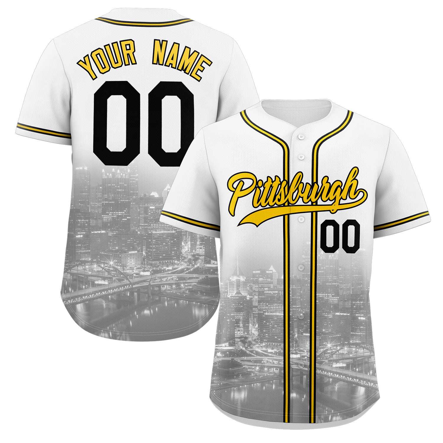 Custom White Yellow-Black Pittsburgh City Connect Baseball Jersey