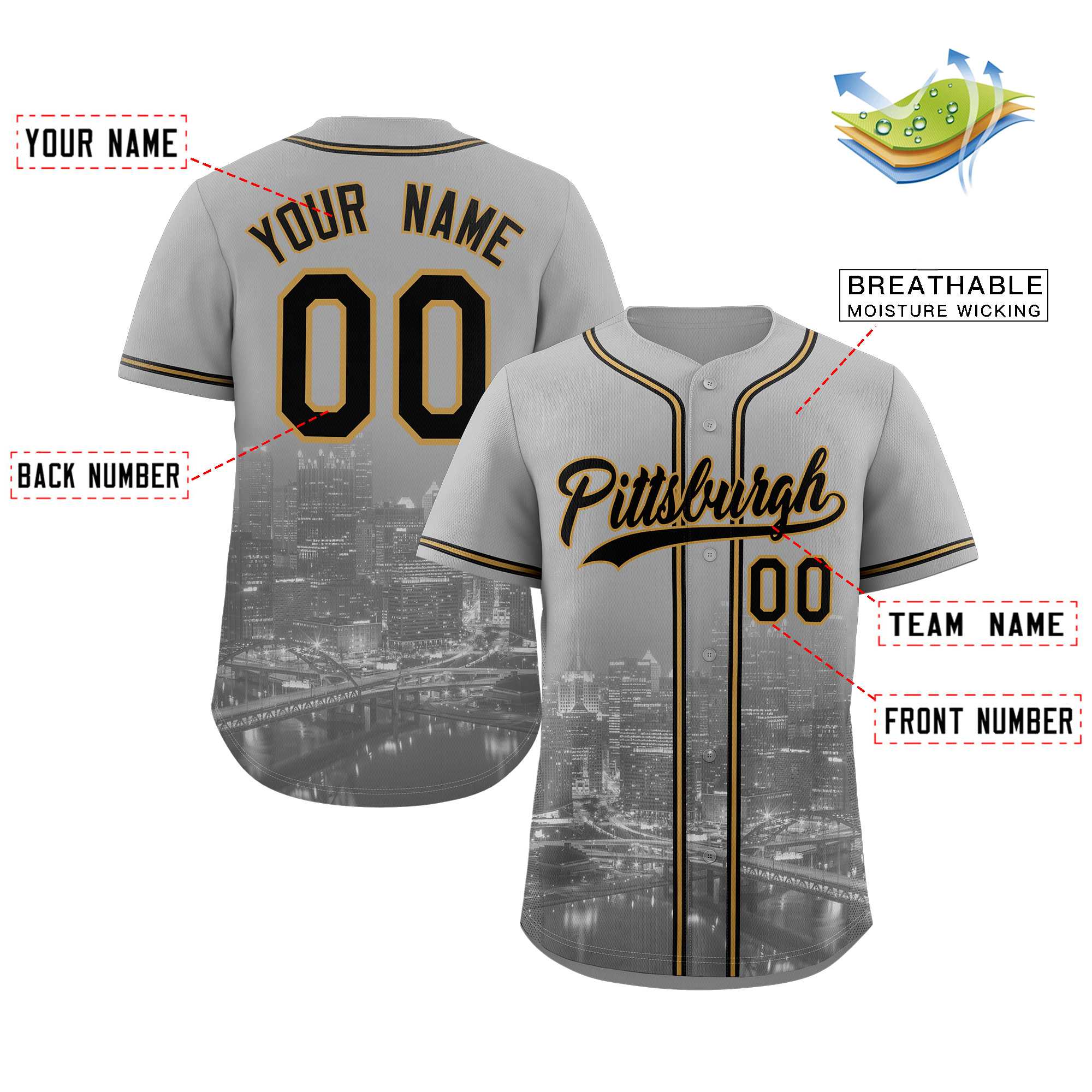 Custom Gray Black-Old Gold Pittsburgh City Connect Baseball Jersey