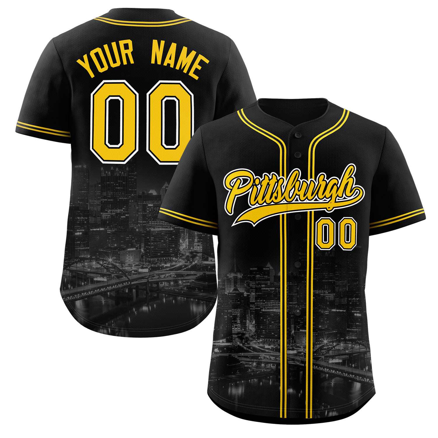 Maillot de baseball personnalisé noir jaune-noir Pittsburgh City Connect