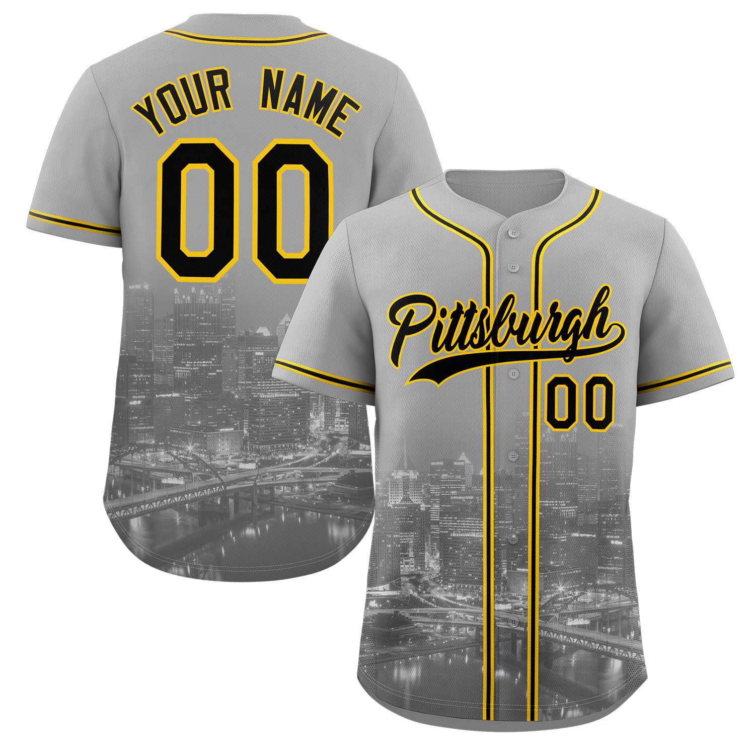 Custom Gray Black-Yellow Pittsburgh City Connect Baseball Jersey